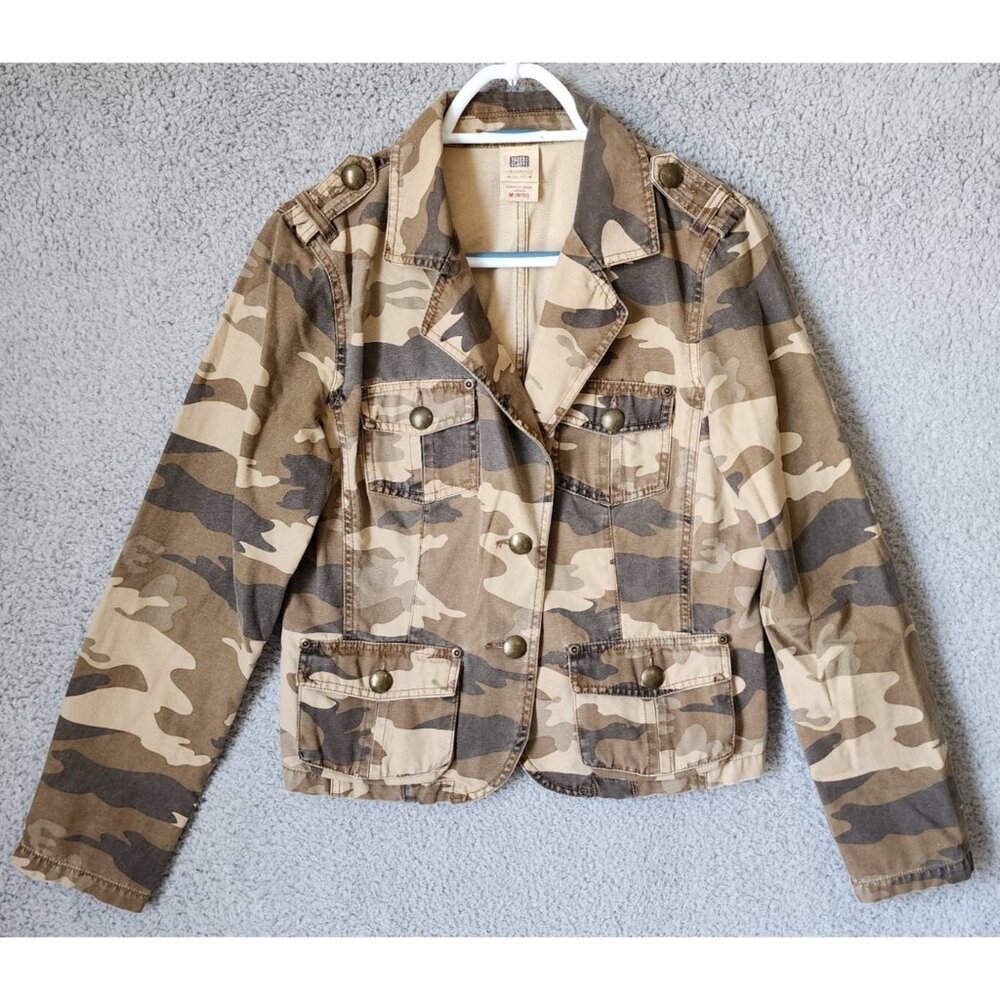 Vtg Faded Glory Women's 2-Button Up Casual Utility Blazer Jacket Camo Military M
